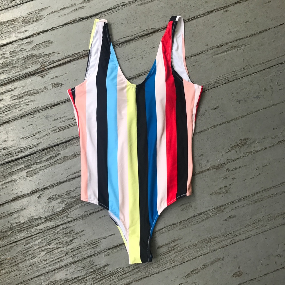 Colorful Stripes Backless One-Piece Swimsuit